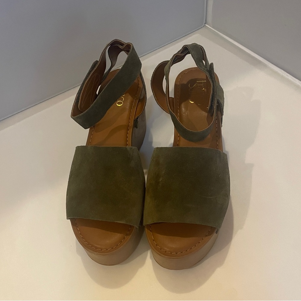 Franco Sarto Juliette Ankle Strap Wooden Platform Sandals Size 9.5 Unworn